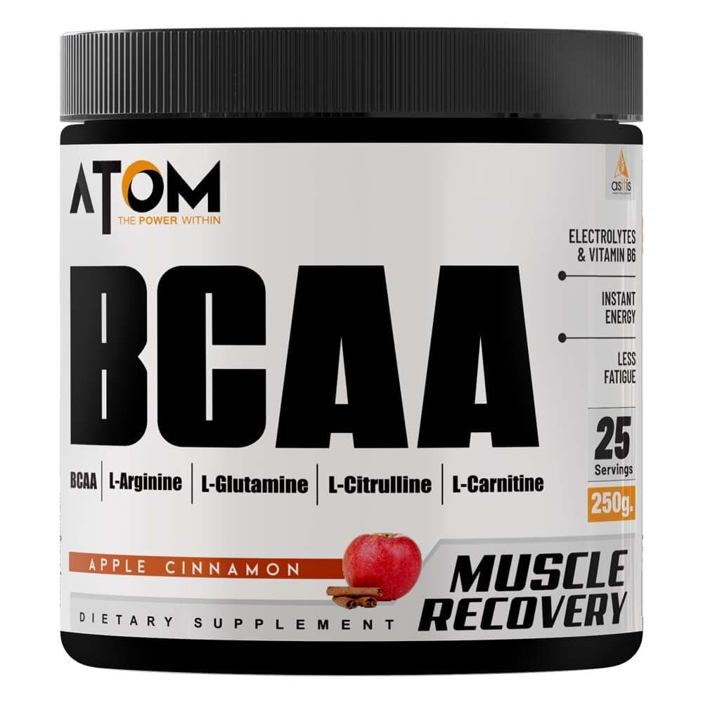 AS-IT-IS ATOM BCAA 250g with L-arginine, L-Carnitine, L-Citrulline for Energy burst & Athletic Performance, Apple Cinnamon