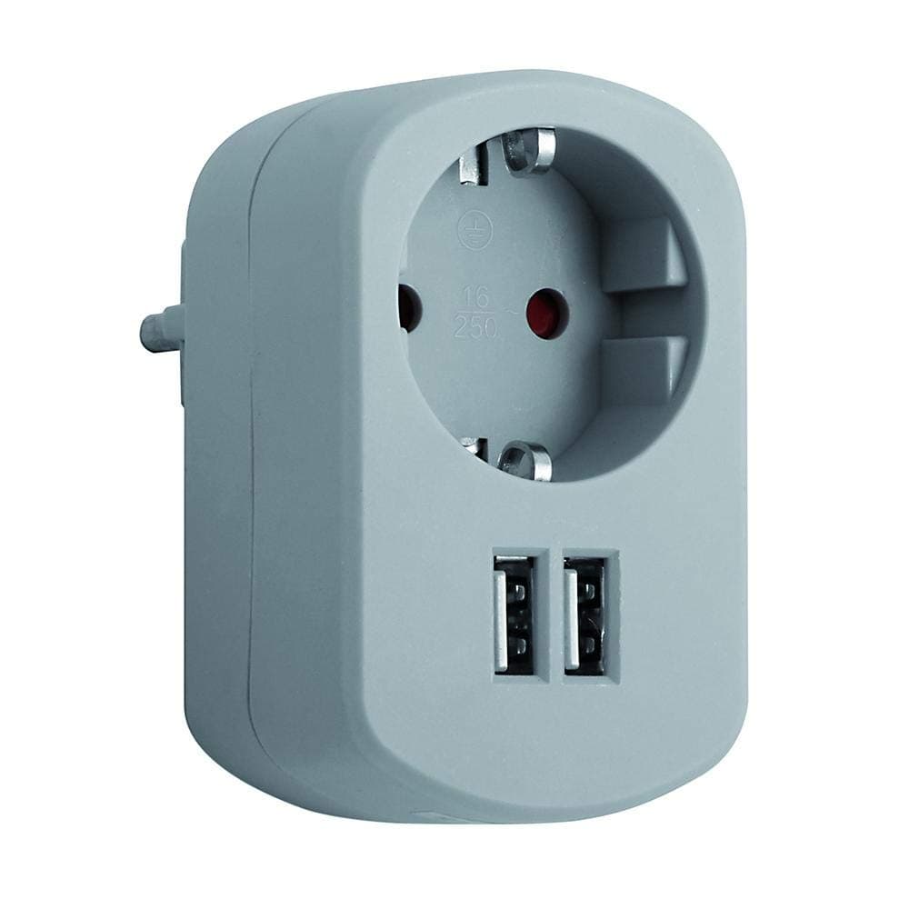 Simon Brico cl118123 Adaptor Elec 16 Amp 1 Socket + 2 USB 2.1 A 250 V Gr/CEN Simon B