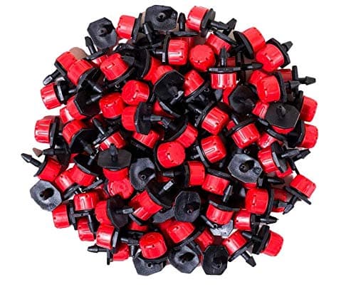 Oubest 100 pcs Drip Irrigation Emitters/Micro Bubblers/Irrigation Drippers Full-Circle Pattern (Comes with a Hole Puncher) for 1/4" Hose/PE Tube Adjustable for Drip Watering Systems