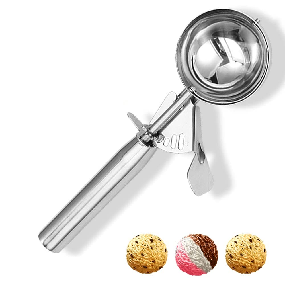 Ice Cream Scoop with Trigger, Medium Size Cookie Scoop for Baking, Stainless Steel Ice Cream Scooper for Kids, Melon Baller Cookies Scoop - 2.5 Tbsp