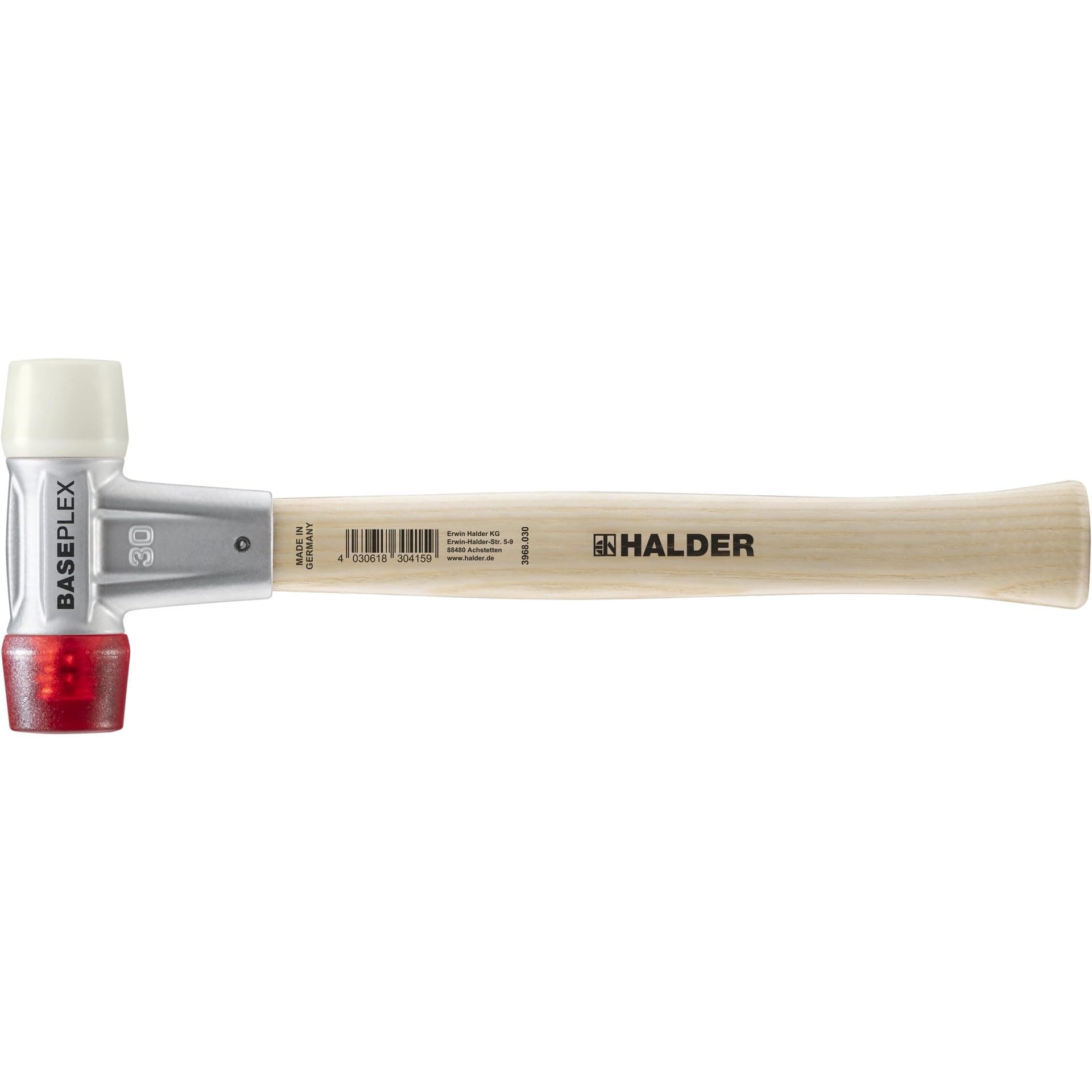 Halder Baseplex Soft-Faced Mallet 3968.030 - Hard Plastic Insert, Hard Nylon Insert, Zinc Die-Cast Housing, Overstrike Protector, 30mm, 12.7 Oz.