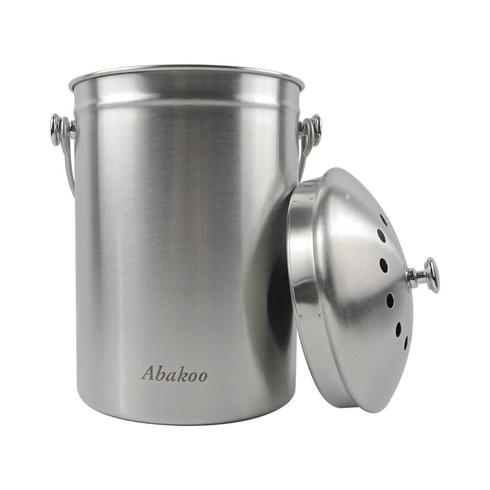 Abakoo 1.6 Gallon Compost Bin Indoor Countertop Kitchen Composter 304 Stainless Steel Waste Pail Kitchen Bin Pail - Includes 4 Filters