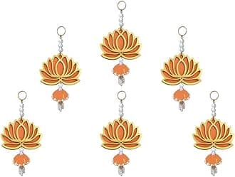 Lotus Orange Jhumka Wall Decor Hanging Set of 6 - Diwali Showpiece Gift Home Temple Pooja Festival Wedding Marriage Stage Decoration