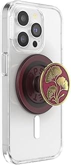 Phone Grip for MagSafe with Kickstand, Magnetic Stand, Swappable Top, Secure Hold for iPhone MagSafe Cases, Phone & Tablet Grip, Cute PopSockets - Enamel Ginkgo Oxblood