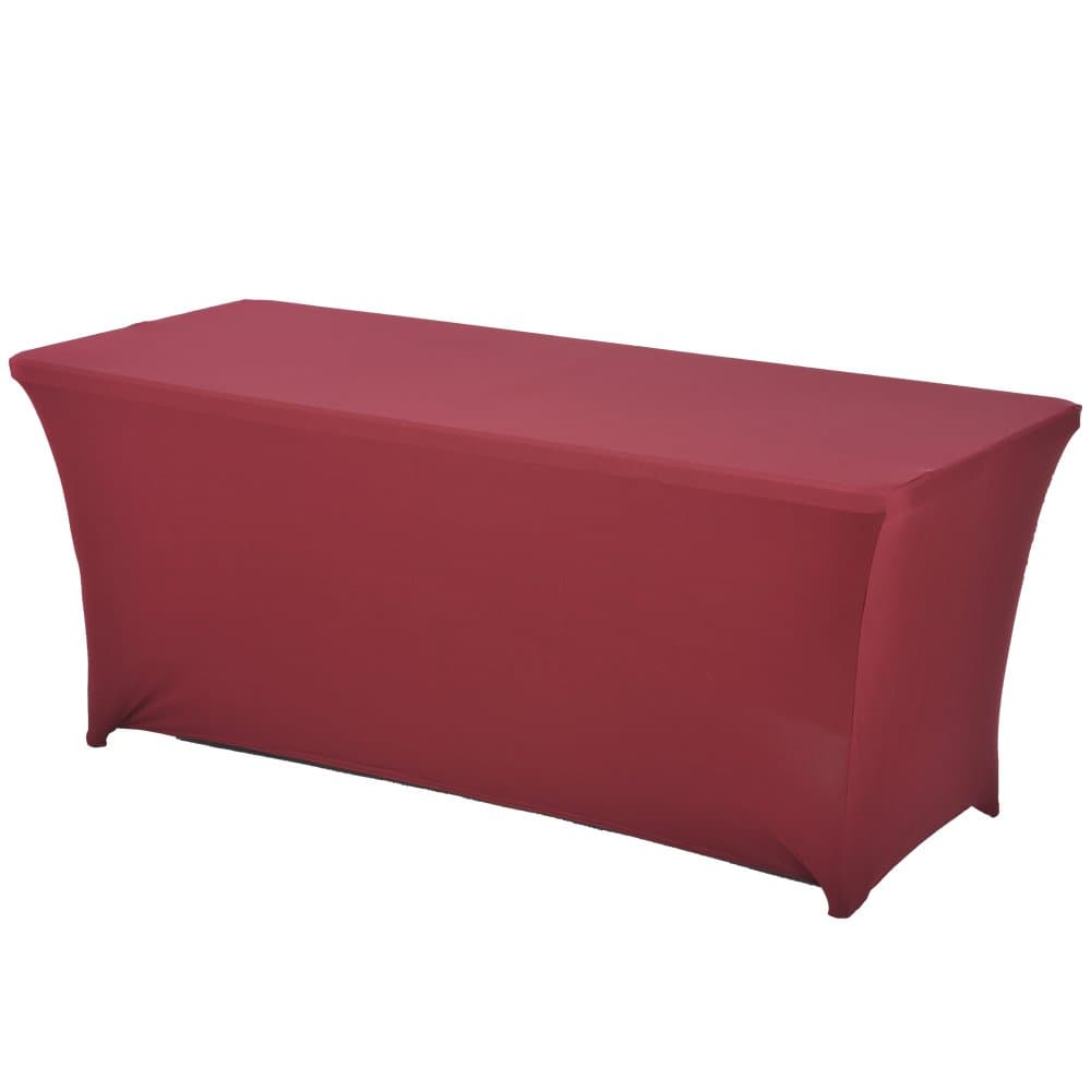 Spandex Stretch Lycra Table Cover Cloth 6ft Foot Rectangular Fit Wedding Banquet Trestle Table(Burgundy)