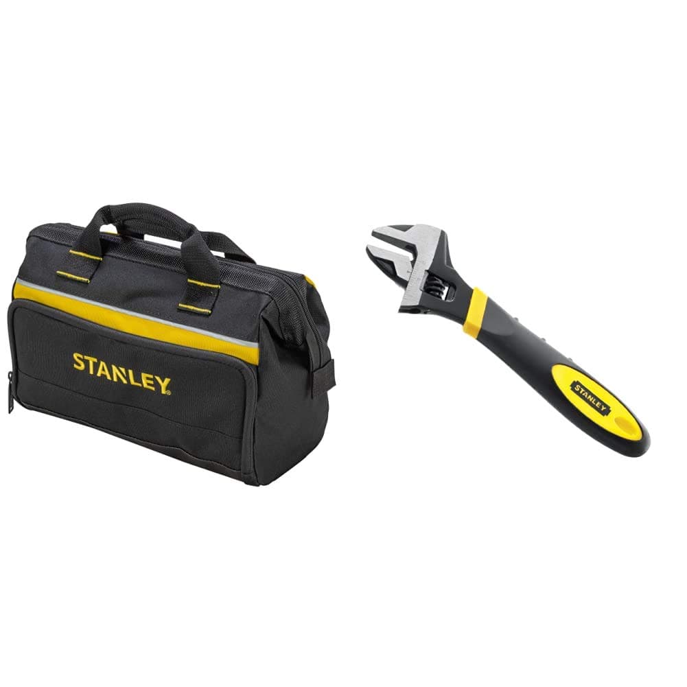 STANLEY Tool Bag 30 x 25 x 13 cm in Resistant 600 x 600 Denier with 8 Interior 2 Exterior Pockets and Reinfored Base 1-93-330 & 090947 6in MaxSteel Adjustable Wrench