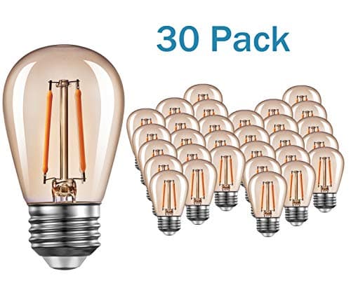 Edison Amber LED S14 Light Bulbs E26 1.5 Watt 200 Lumen Warm 2200K Vintage Outdoor String Lights Bulb Great for Patios Wedding Decor Lighting 30 Pack