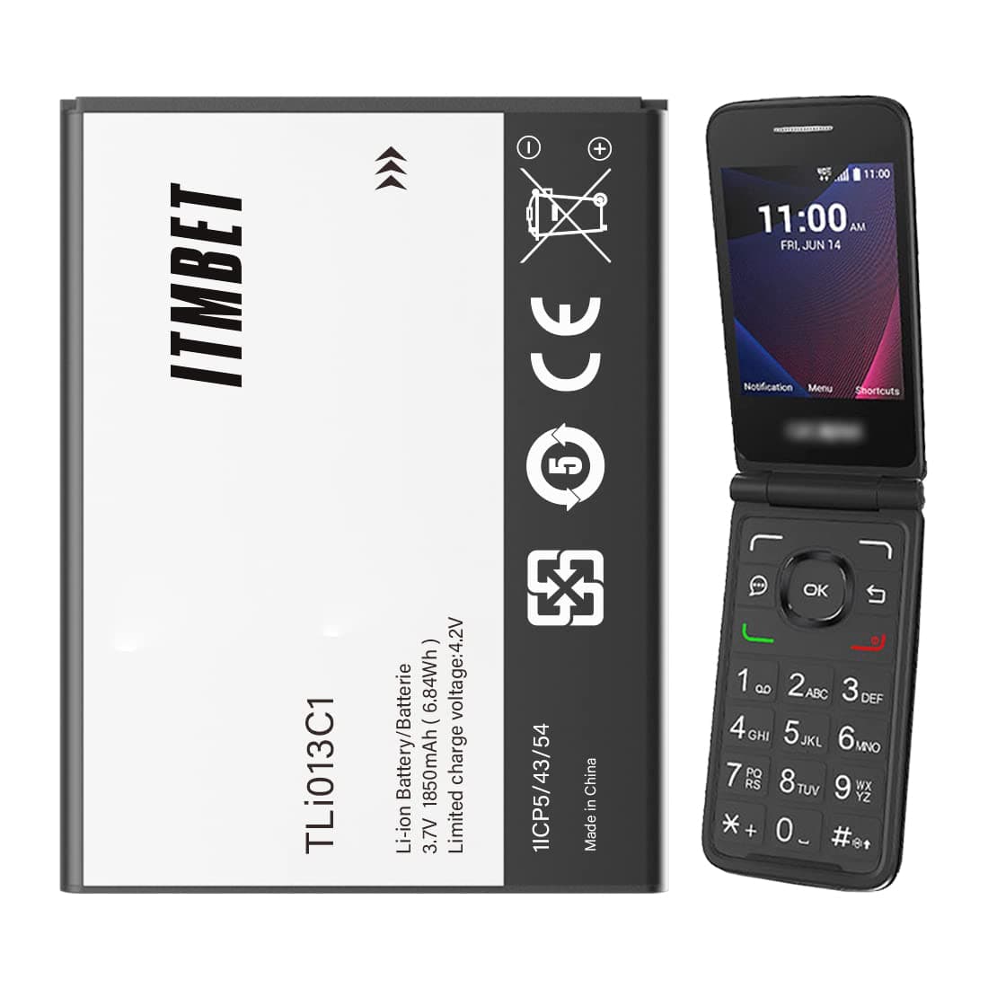 TLi013C1 Battery, High Capacity Replacement Battery for Alcatel One Touch Go Flip Phone 4051S 4044W 4044T 4044O 4044V 1850mAh 3.7V 6.84Wh