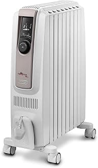 De'Longhi Dragon 4 TRDSX40820E.WB, Oil Filled Radiator with Electronic Timer, Quiet Heater with Functional Design, Chimney Design and Castors, Safety Thermostat, 3 Fan Settings, 2000W, White/Beige