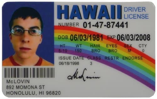 McLovin Fun Fake ID License