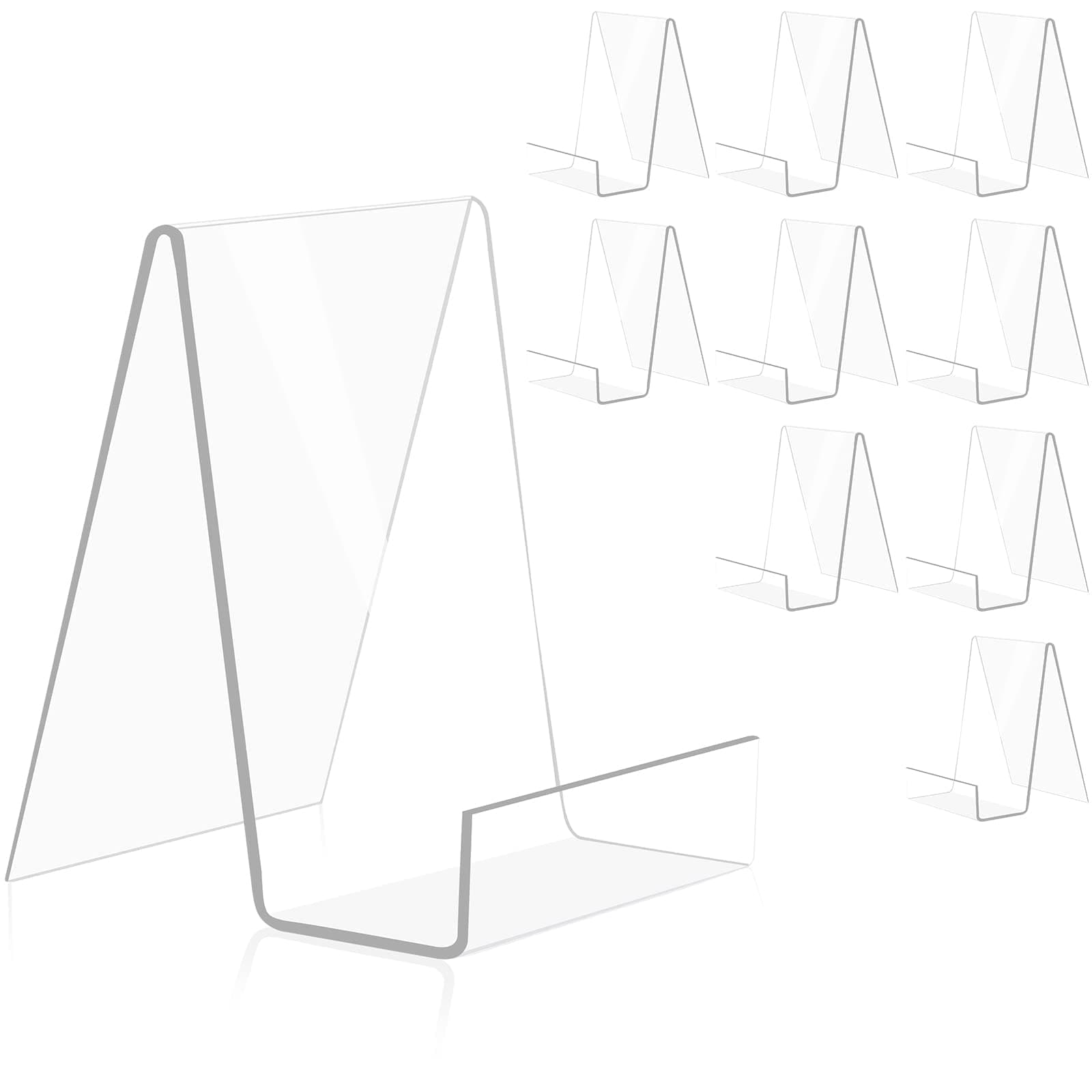 10 Pack Acrylic Book Stand Thickened Clear Book Display Easel Holder for Displaying Tablets Newspaper Magazines Notebooks Textbooks CDs (Clear-Large+Small)