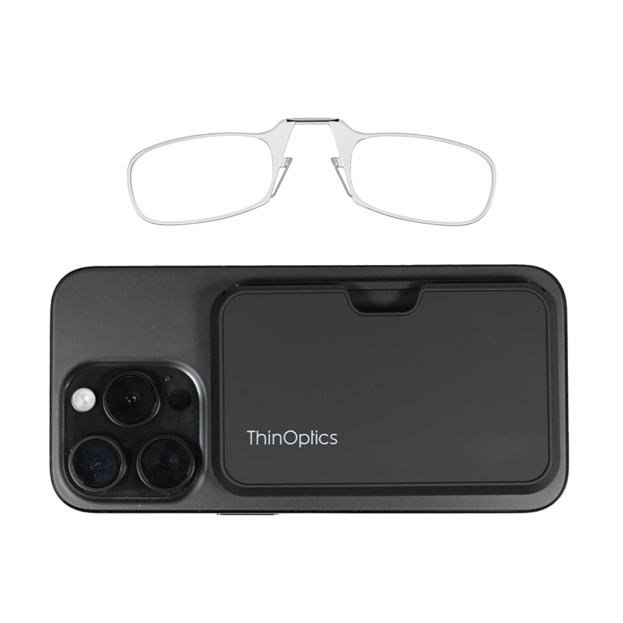 ThinOptics Readers with Pod Case - Armless On-Nose Reading Glasses - Slim Case Attaches to Phone - MagSafe Compatible