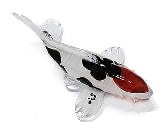 WitnyStore 5" Red White Black Koi Carp Fish Artistic Blown Glass Figurine Premium Hand-Blown Statue Tabletop Decoration Unique Collectible for Adult Collectors Handcrafted Elegant Home Room Decor