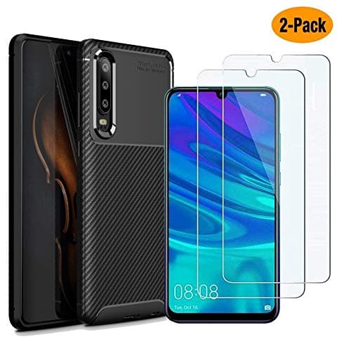 MYLB-US Huawei P30 case and Screen Protector, [3 in 1] Ultra-Thin high-Grade Soft TPU Silicone case Carbon Fiber Design case, Suitable for Huawei P30 Smartphone case(Black)