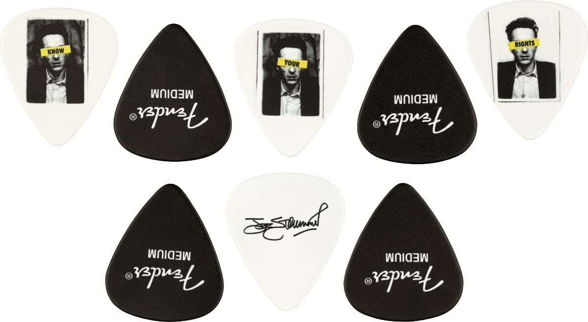 FenderJOE STRUMMER PICK TIN - MEDIUM - 8 PACK - Celluloid Plectrums - 351 Shape - Medium - Pack of 8 - Colour: JS Artwork
