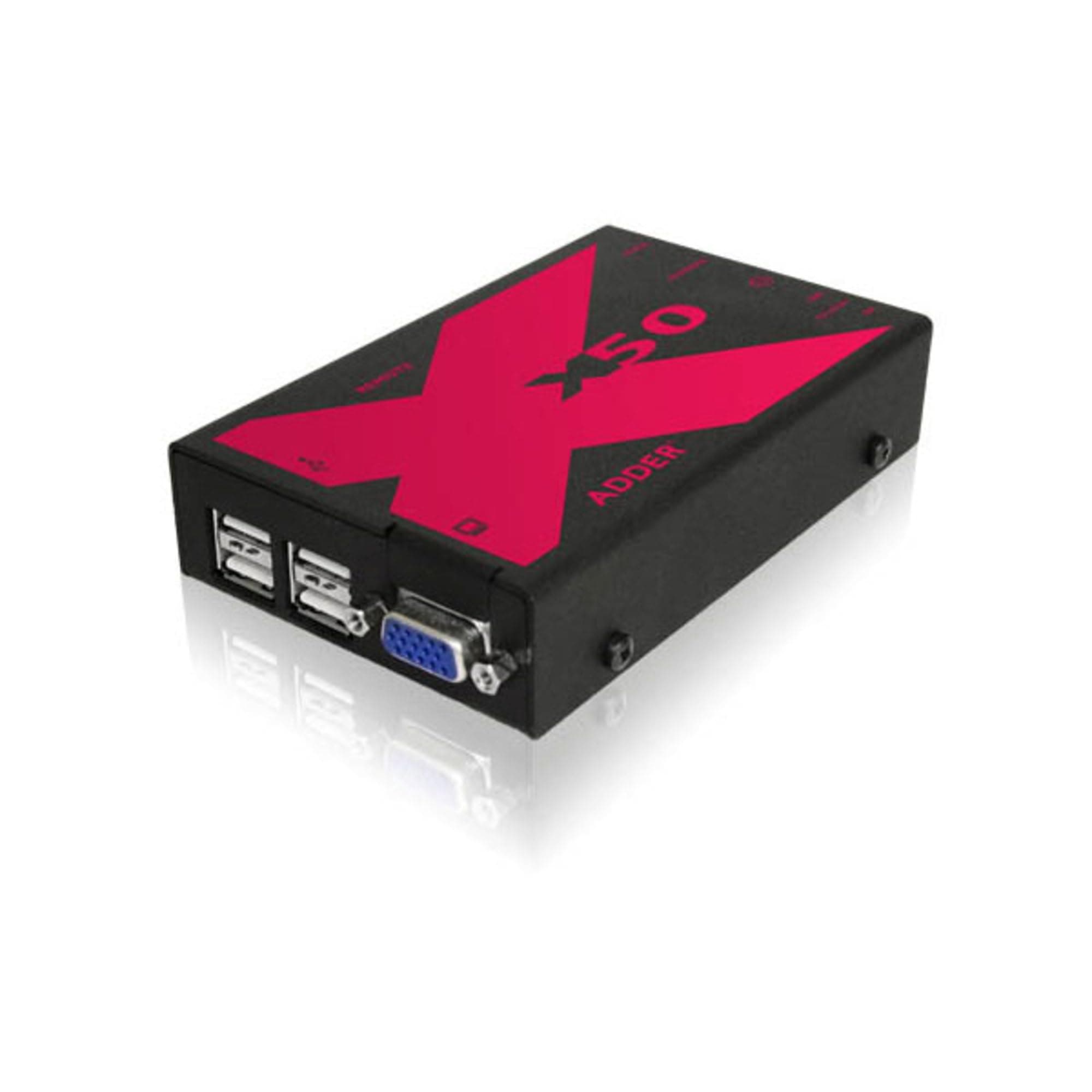 Adder X50-US Small Form Factor VGA and USB Extender; 1920x1200 x 60Hz at Distances up to 150 feet; Single Version; 100-240VAC, 10W; 50-60Hz