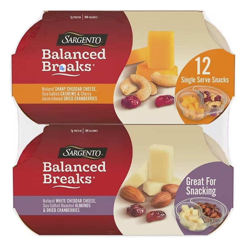 Balanced Breaks Cheese and Crackers Variety Pack - 6 pck - White Cheddar Cheese with Almonds, Cranberries - 6 pck - Sharp Cheddar Cheese with Cashews and Cranberries