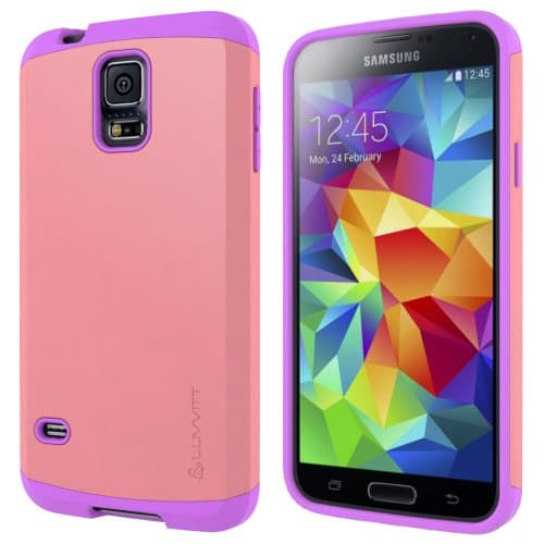 LUVVITT Ultra Armor Samsung Galaxy S5 Case | Double Layer Shock Absorbing Case for Samsung Galaxy S5 SV (Retail Packaging) - Pink/Purple