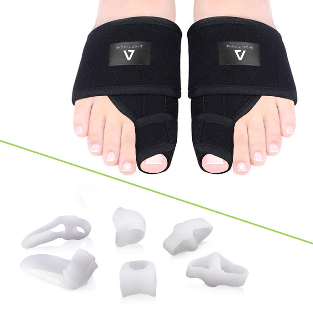 Anoopsyche Bunion Correctors Kit, 2 X Bunion Splints and 6 X Big Toe Gel Separators Straighteners for Day and Night, Orthopedic Bunion Support & Protection, Pain Relief & Prevent, Adjustable Size