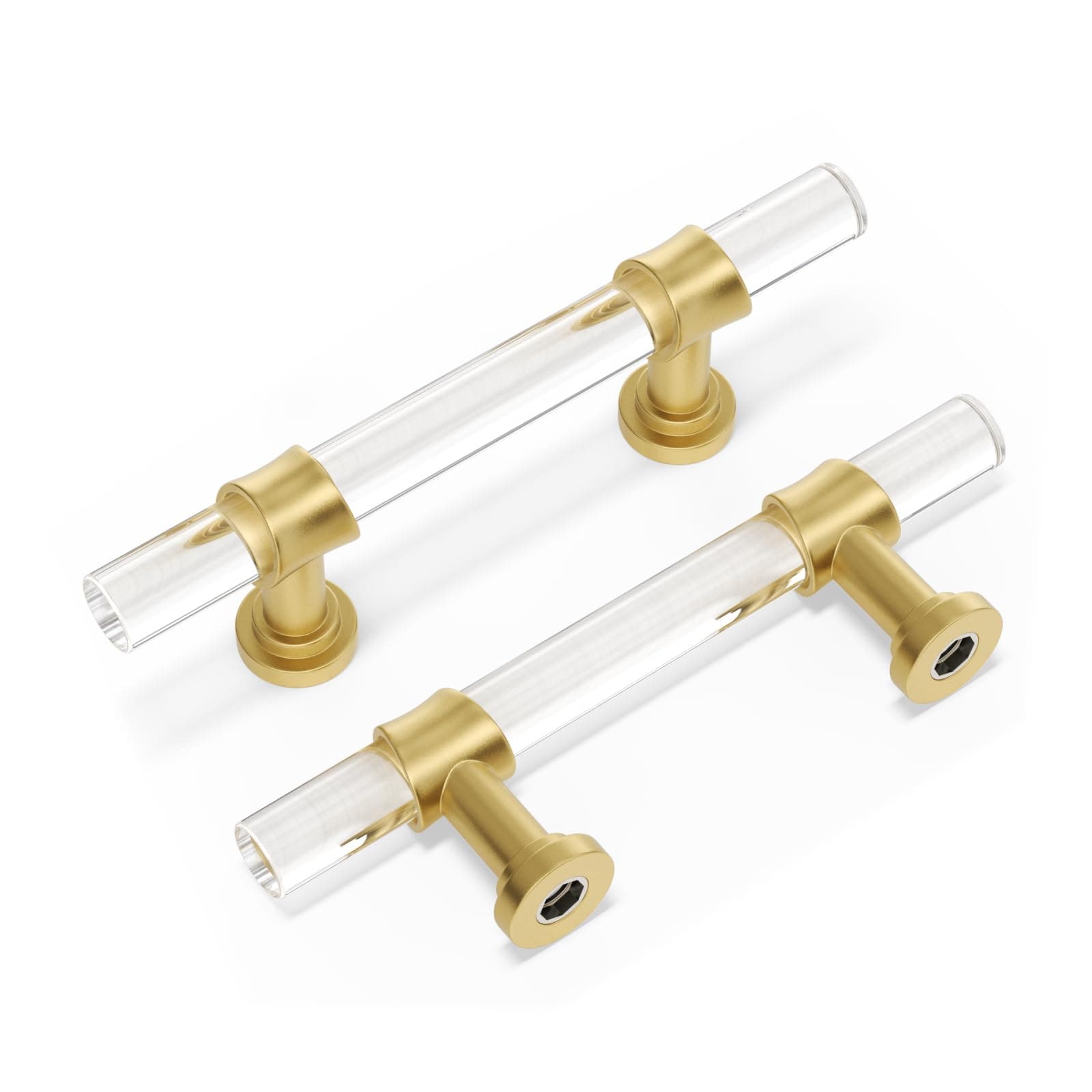 Peaha 10 Pack 3 Inch Acrylic Cabinet Pulls Gold Drawer Handles Brushed Brass Hardware Zinc Alloy for Dresser Cupboard Kitchen