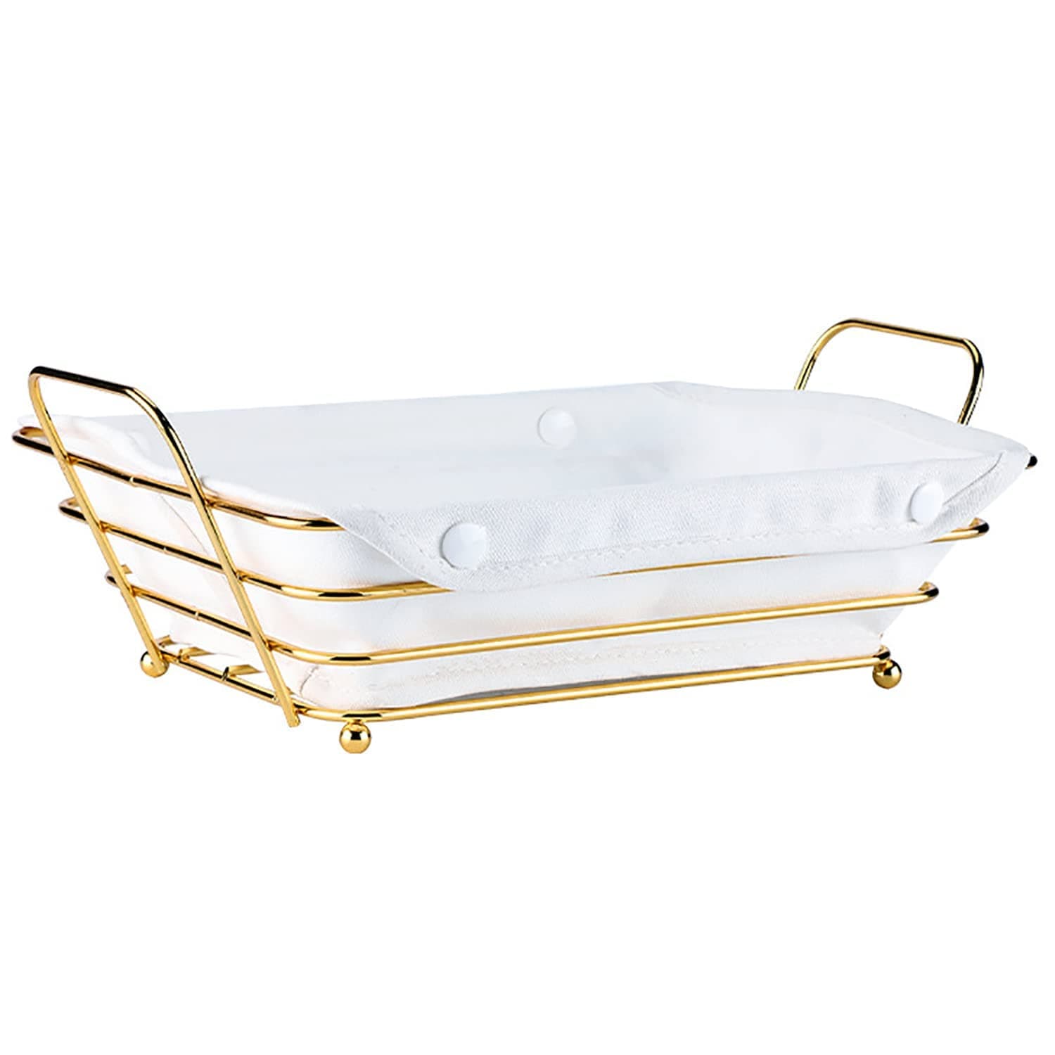 Bread Basket For Table With Removable Fabric Lining Wire Rectangular Metal Serving Breads Roll Muffin Pastries Chips Snack, Gold/Cream