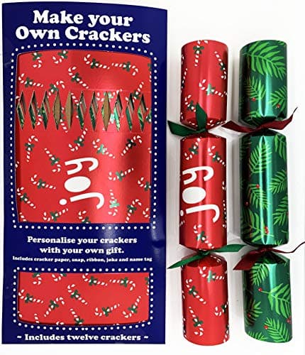 Crackers Ltd - Set of 12 Flat Pack Make Your Own Christmas Crackers - Christmas Joy in Green and Red