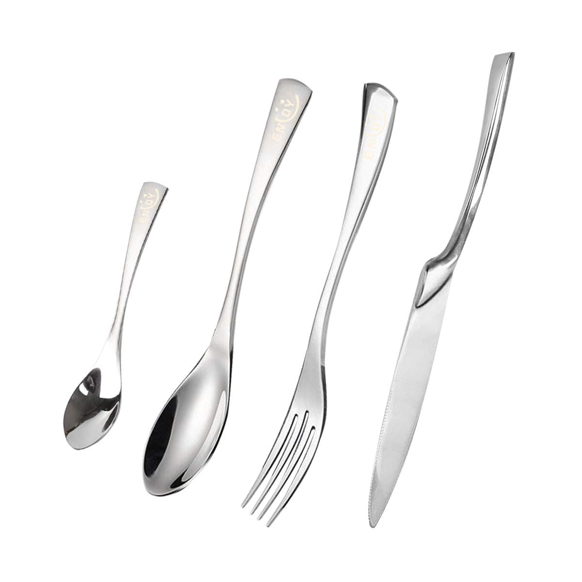 Silverware Set, Flatware Cutlery Set Stainless Steel Modern Sleek Design Utensils Set Mirror Polished 4-Piece Tableware Set with Knife, Fork and Spoons for Camping, Restaurant, Everyday Use