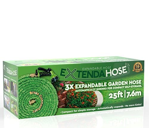 Extendahose Expanding Durable Latex and Polyester Hose with Quick Release - Available in 4 Sizes 25/50/75/100' - 1 Hose, Spray Nozzle, Hanging Hook, 25'