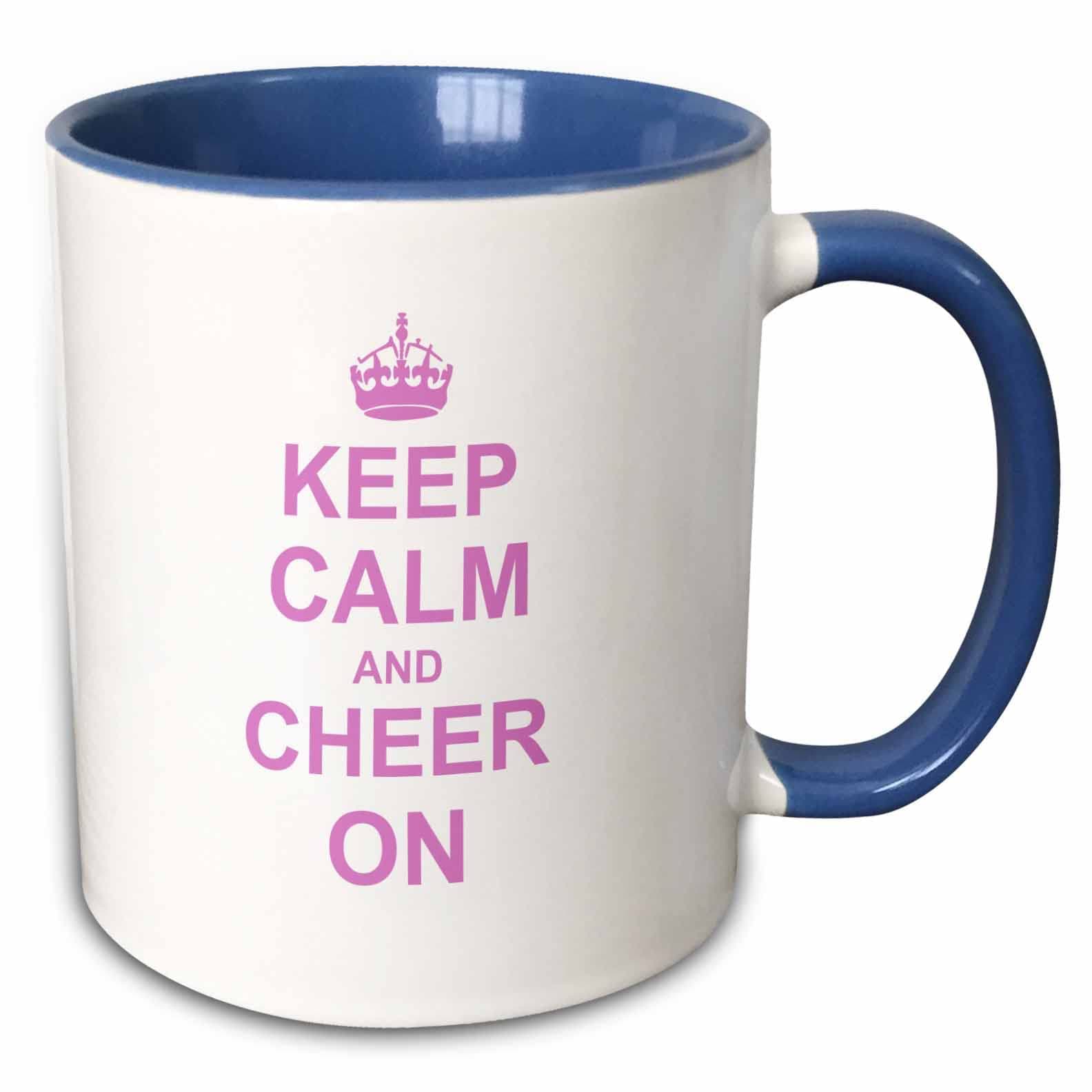 3dRose Keep Calm carry on cheering-gift Ceramic Mug, Blue/White