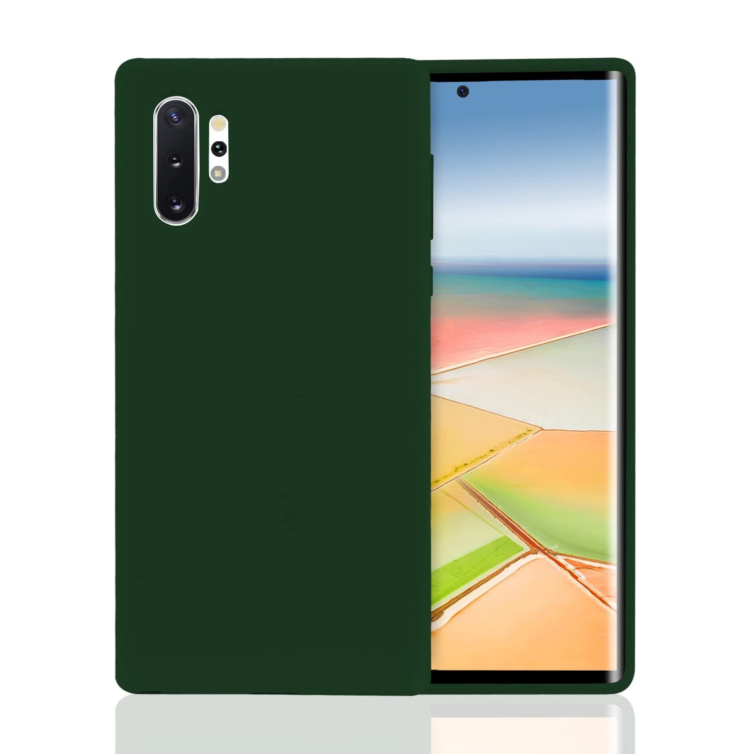 SYMOCA Silicone Case Compatible with Galaxy Note 10 Plus Case 6.8 inches, Microfiber Cloth Lining Full Body Gel Rubber Cover (Midnight Green)
