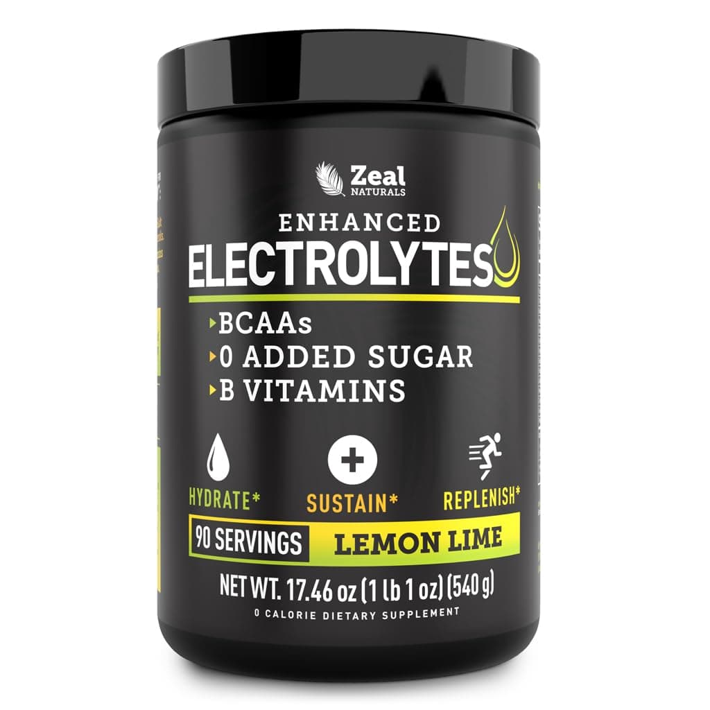 Enhanced Electrolyte Powder (Lemon Lime | 90ct.) + BCAA, B-Vitamins & Real Salt® - Hydration Powder w Potassium, Sodium, Zinc, Magnesium for Hydration