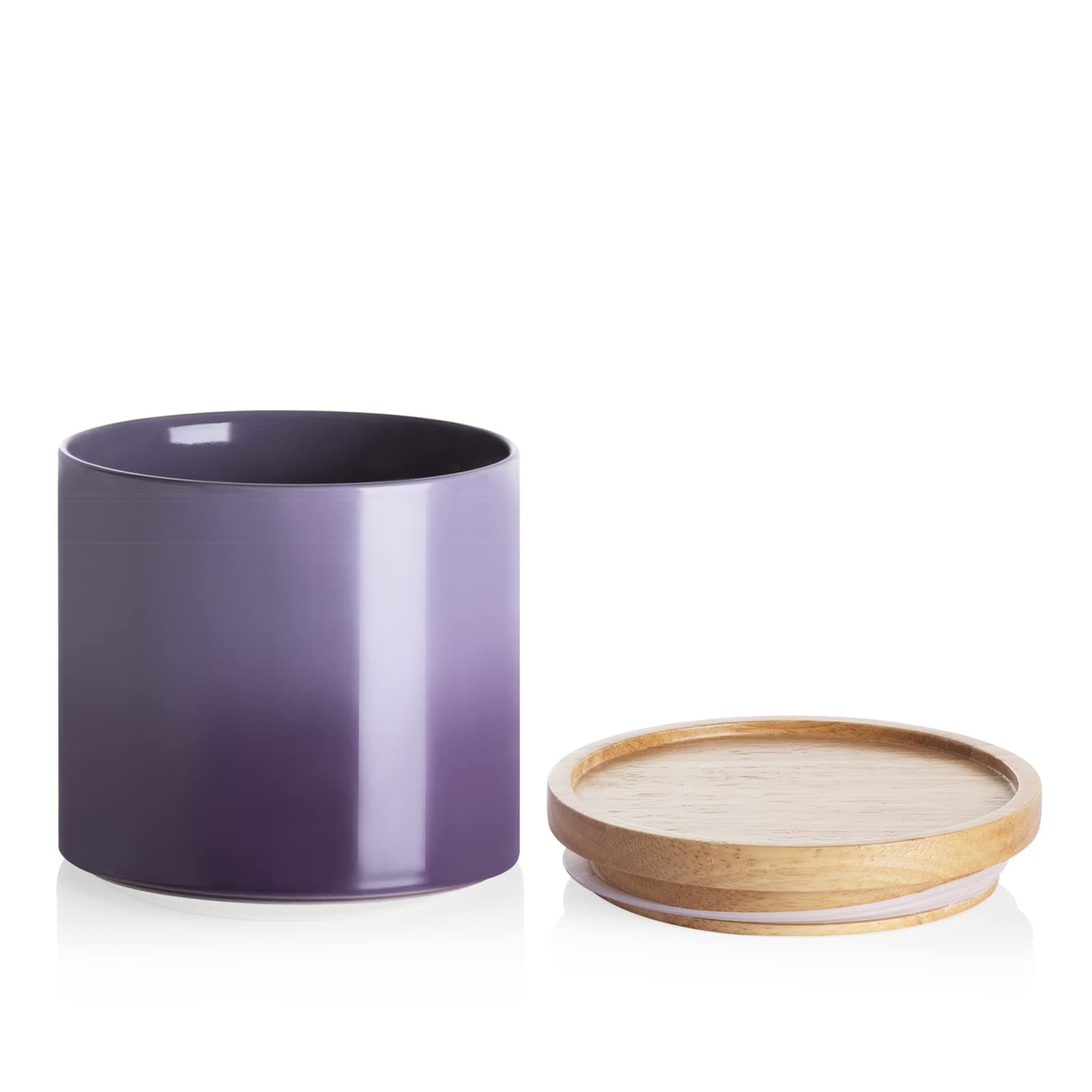 Ceramic Food Storage Jar, Stackable Kitchen Canisters, Containers with Airtight Seal Wooden Lid for Serving Coffee Grounds, Coffee Bean, Flour, Tea, Spice and More - 39 Fl Oz (Gradient Purple)