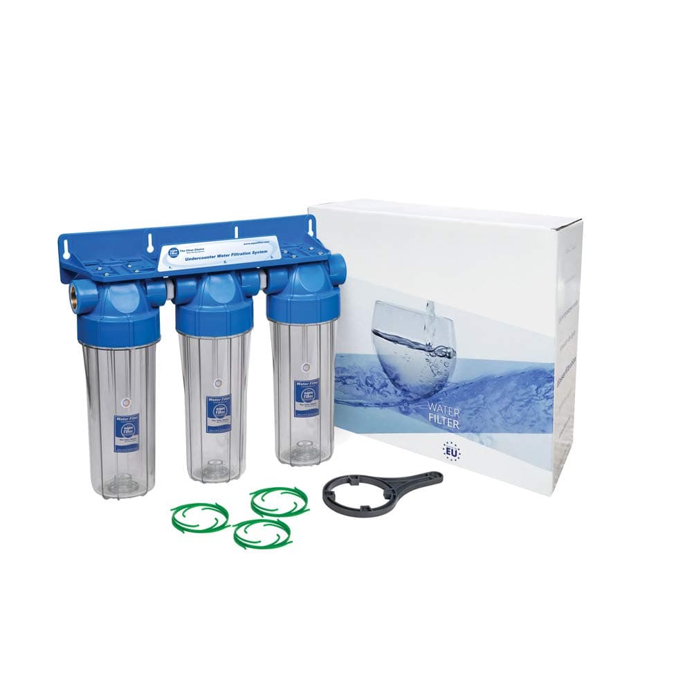 10" Aquafilter Office in-line Water Filter System Triple Three Stage FHPRCL12-B-TRIPLE 1/2"BSP