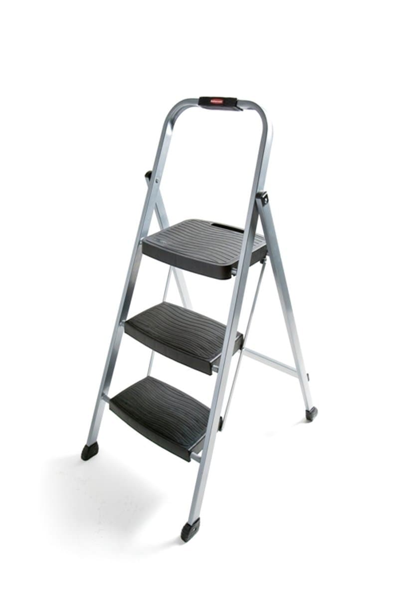 Rubbermaid 3-Step Steel Ladder,Folding Step Stool with Hand Grip and Non-Slip Feet, Silver, Tested to ANSI US Safety Standards, No Assembly Required