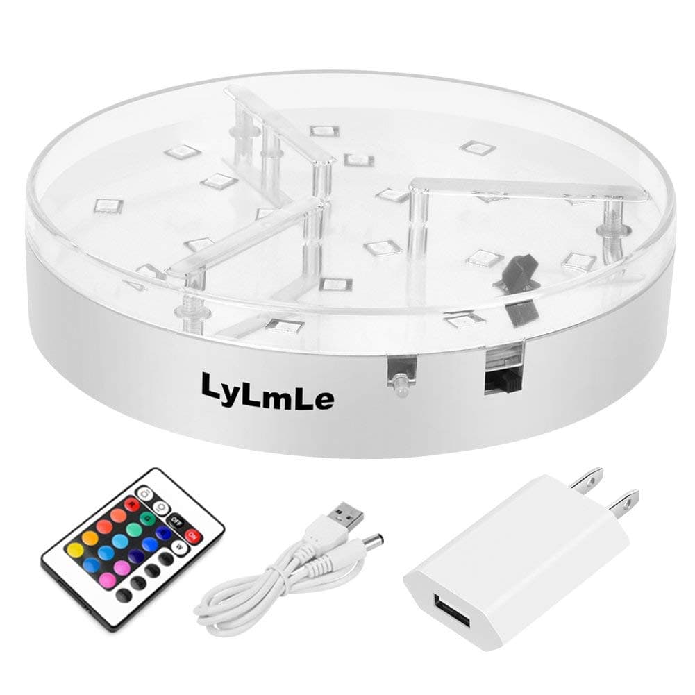 LyLmLe Led Hookah 6" Round Base Led Light Under Vase Light Plate Multicolors RGB with Remote Control Rechargeable for Vase/Glass/Shisha Hookahs Decoration
