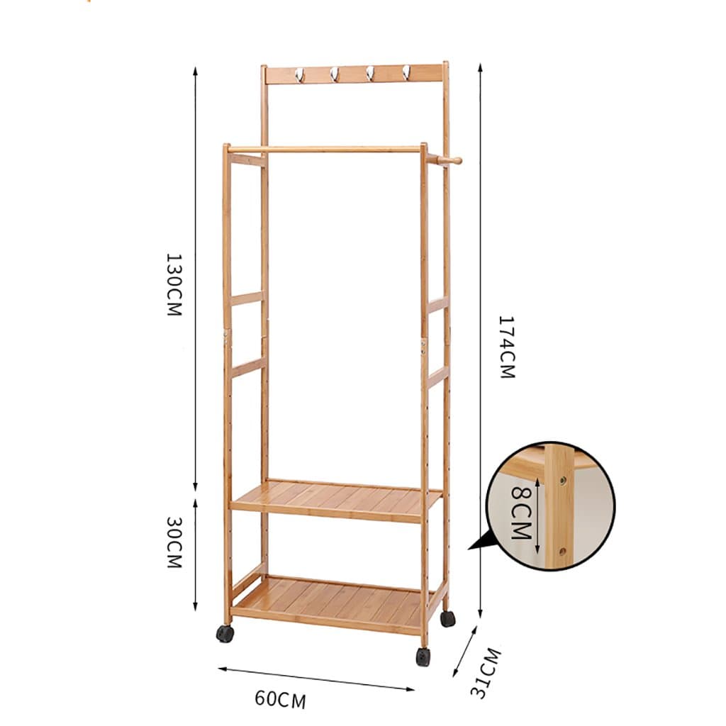 GJymj Coat rack floor bedroom drying racks bamboo simple solid wood living room clothes rack hangers (Size : 60cm)