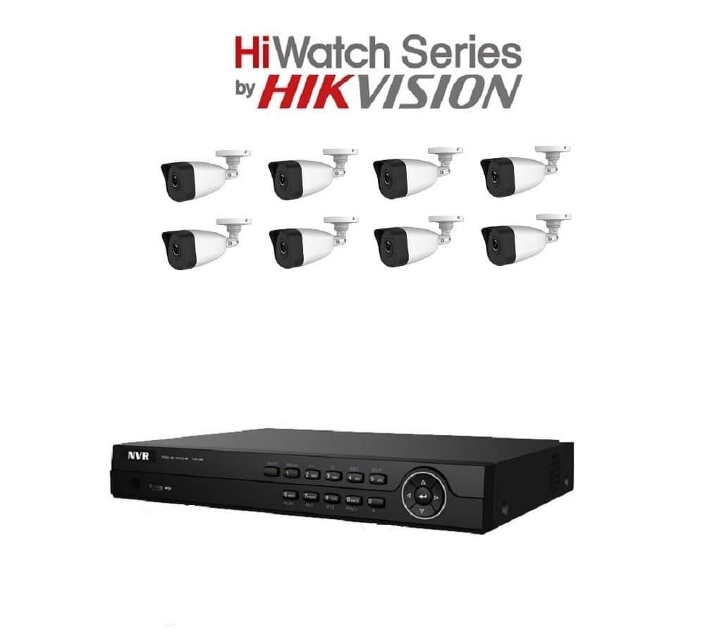 HiWatch by Hikvision 4MP IP Security Camera System with 8CH PoE HD NVR and 8x 4 Megapixels 2688 x 1520 Weatherproof CCTV Bullet Camera, Power Over Ethernet Kit (8TB Seagate Skyhawk CCTV HDD)