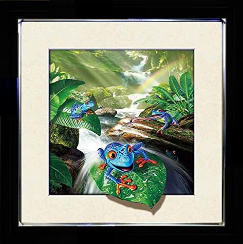 5D / 3D + Lenticular Framed 3d Picture Poster Artwork Wall Decor Holographic Pics Optical Illusion Animated Image on Canvas (With Black Frame) (River Frogs)