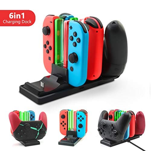 KETAKY Controller Charger for Nintendo Switch, Charging Dock Stand Station for Switch Joy-con and Pro Controller with Charging Indicator and Type C Charging Cable - Black [2019 Upgraded Version]