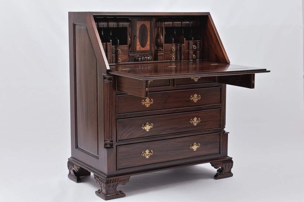 Laurel Crown Chippendale Drop-Front Secretary Desk
