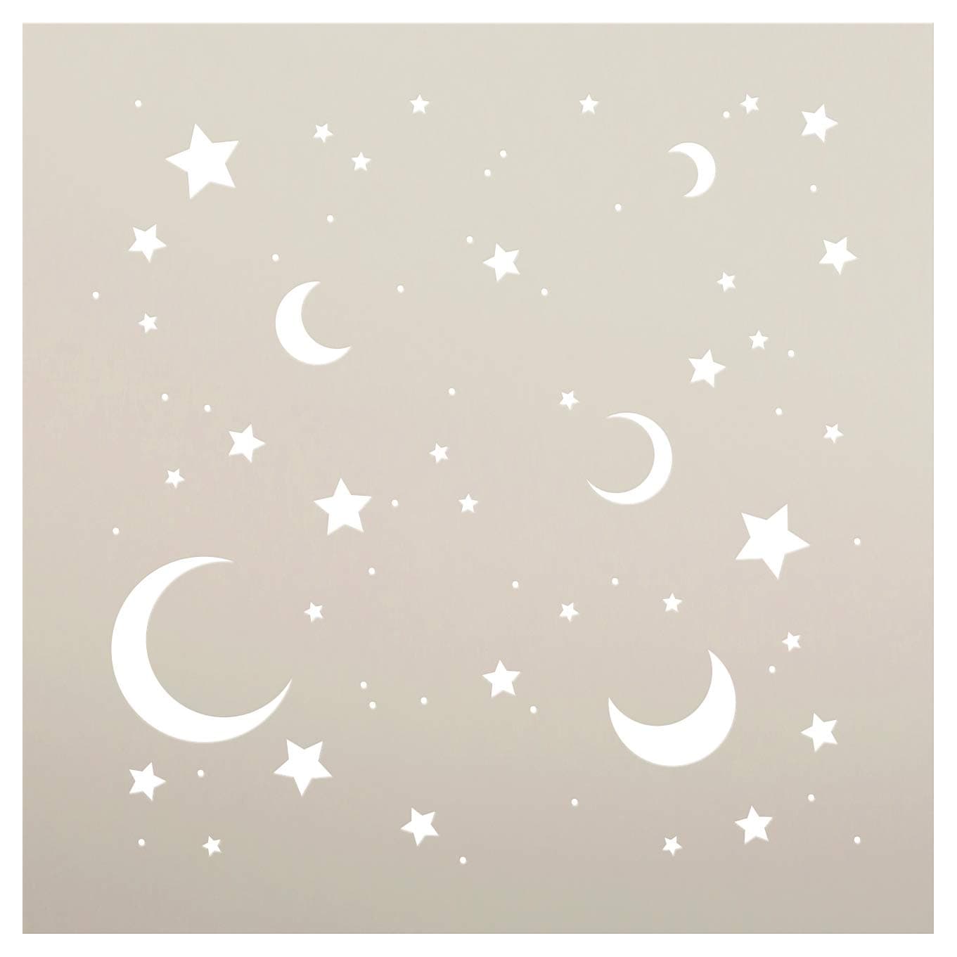 Moon & Stars Stencil by StudioR12 | Dreamy Night Sky Pattern Art - Reusable Mylar Template | Painting, Chalk, Mixed Media | Use for Journaling, DIY Home Decor - STCL706 SELECT SIZE (6" x 6")