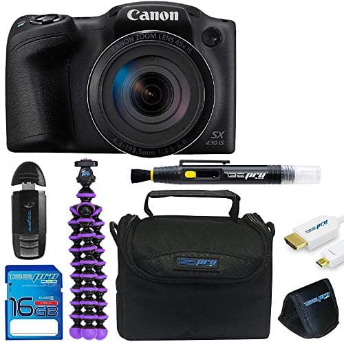 Canon Powershot SX430 (Black) + Tripod + 16GB Memory Card + Pixi-Basic Accessory Bundle