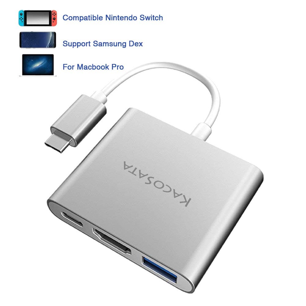 Type C to HDMI,USB 3.0 Charging HUB Adapter USB-C Converter for Nintendo Switch (sliver1)