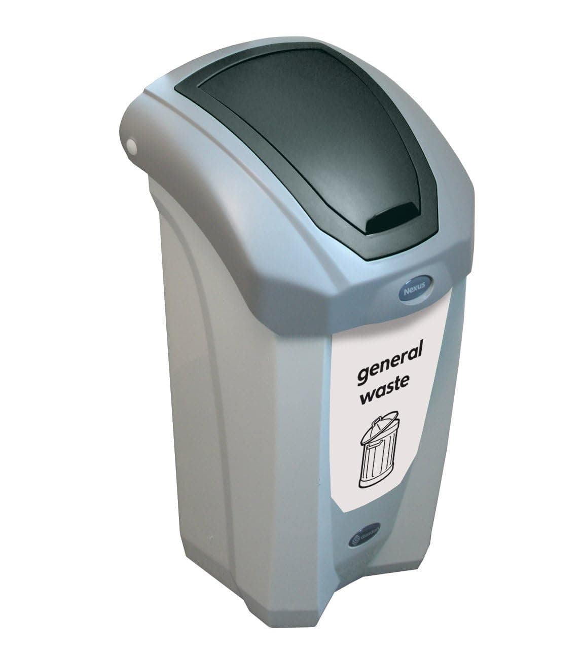 Nexus 30 General Waste Bin (Grey, Black & White) – Plastic Bin for Non-Recyclable Waste – Compact 30-Litre General Waste Container – Flip Lid