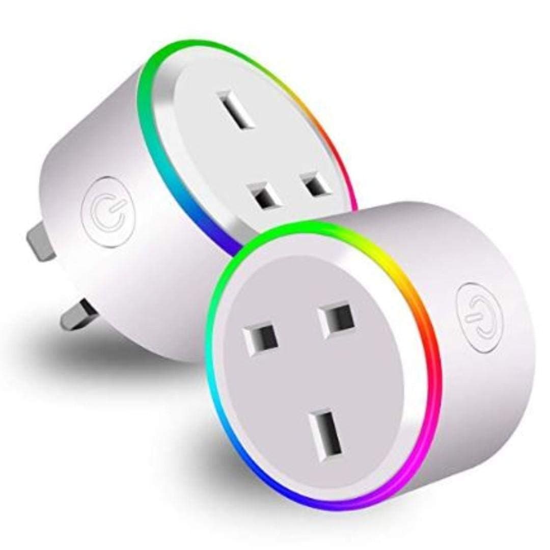 Nano Classic Wifi Smart Plug (2 Pcs in1 Pack) iOS Android App Remote with RGB light compatible with Alexa, Google Home, IFTTT Control for home automation (2 Pcs in1 Pack)- UK Plug