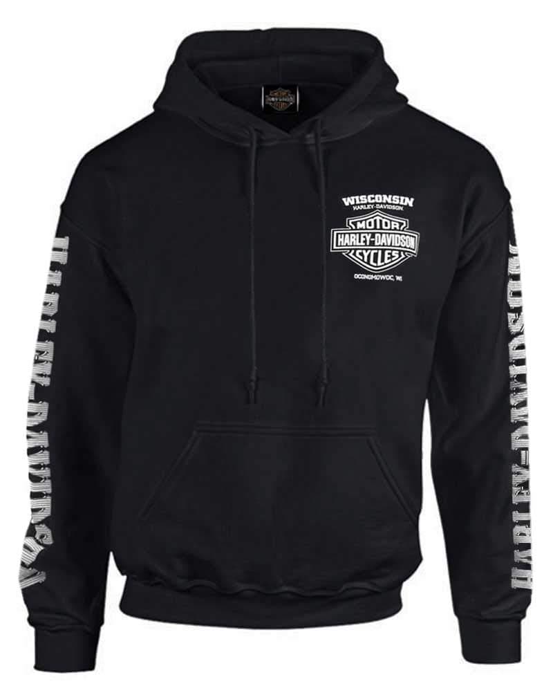 Harley-Davidson Men's Lightning Crest Pullover Hooded Sweatshirt, Black