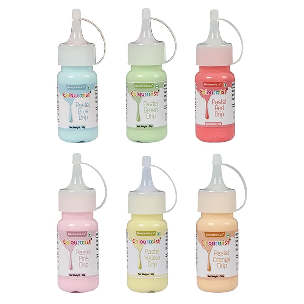 Colourmist Cake Decorating Pastel Colour Drip Assorted Kit 30g each, Pack of 6 Edible Pastel Colors (Red, Green, Blue, Yellow, Pink, Orange) - BV 3081