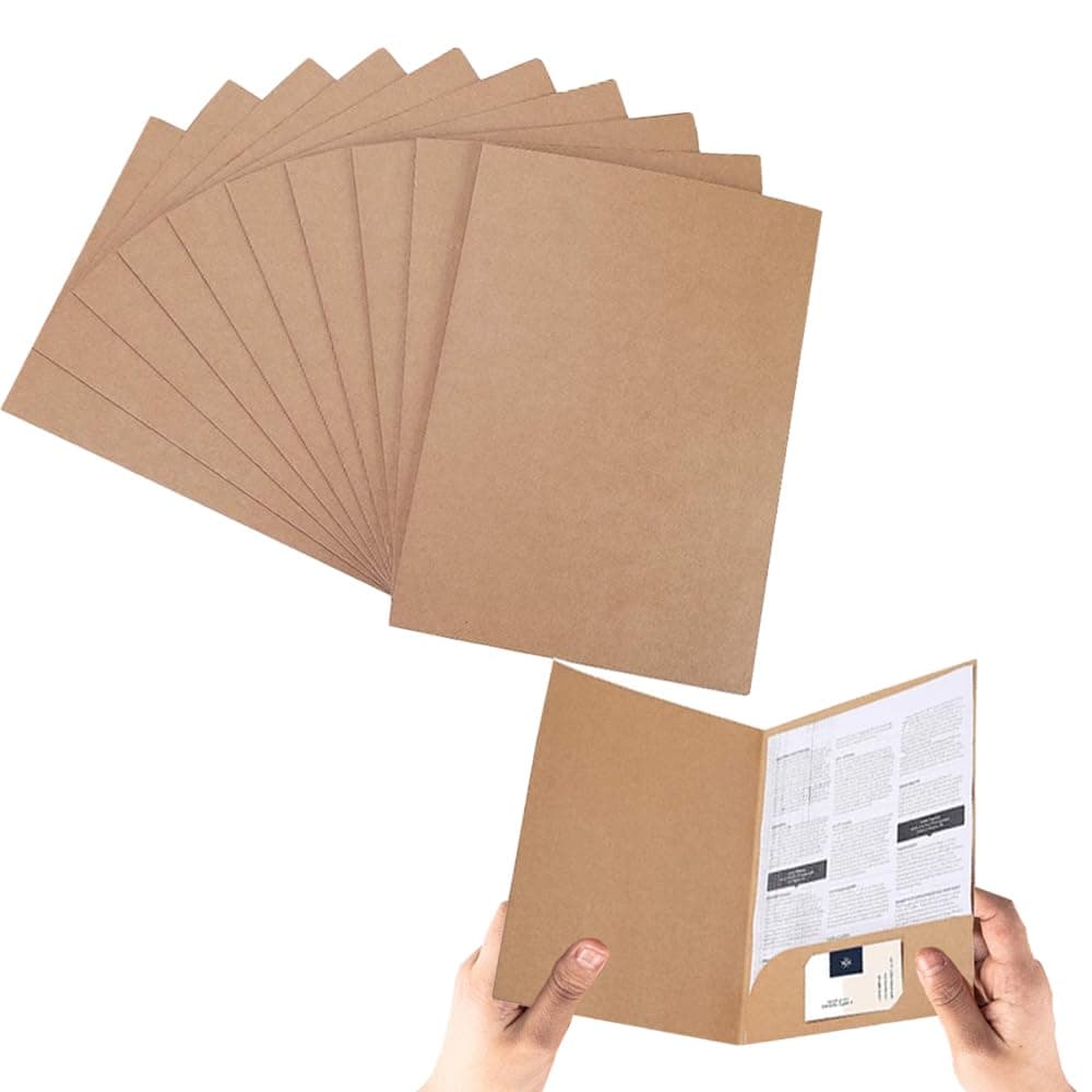 Pack of 10 Presentation Folders, A4 Kraft Document Folder, Paper Folder, Kraft Paper File Folder, Paperwork Organiser with Card Slots, Folder Envelopes, Organisation for Office, School and Home