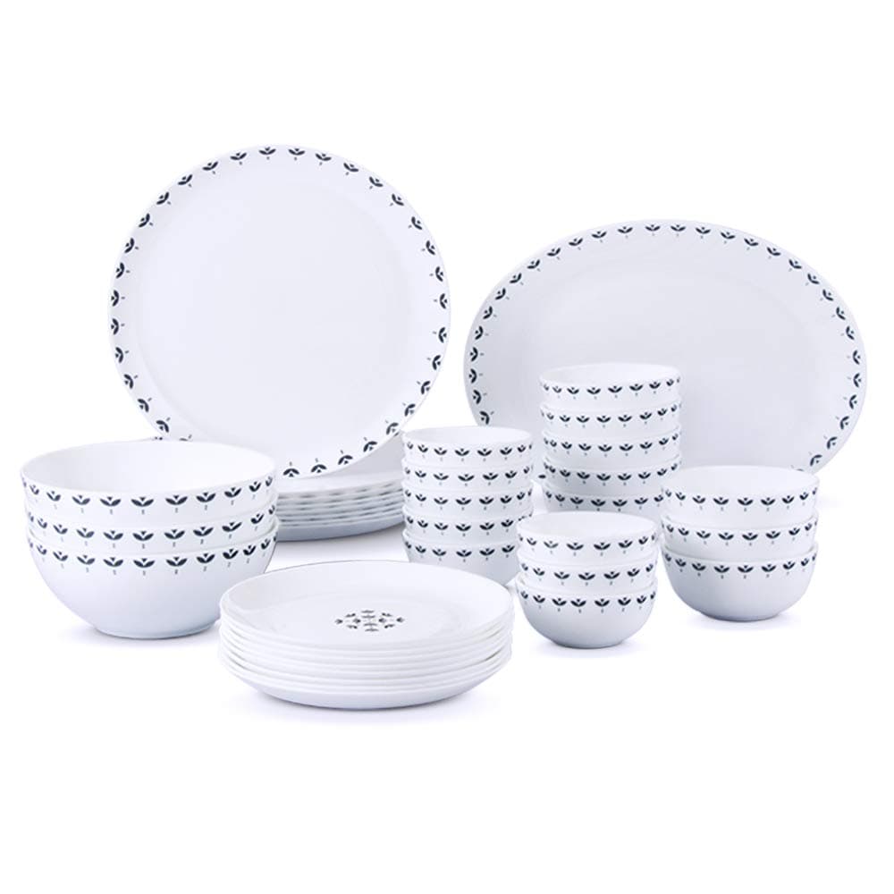 Larah by Borosil - Moon Series, Fabula 36 Pieces Opalware Dinner Set, White