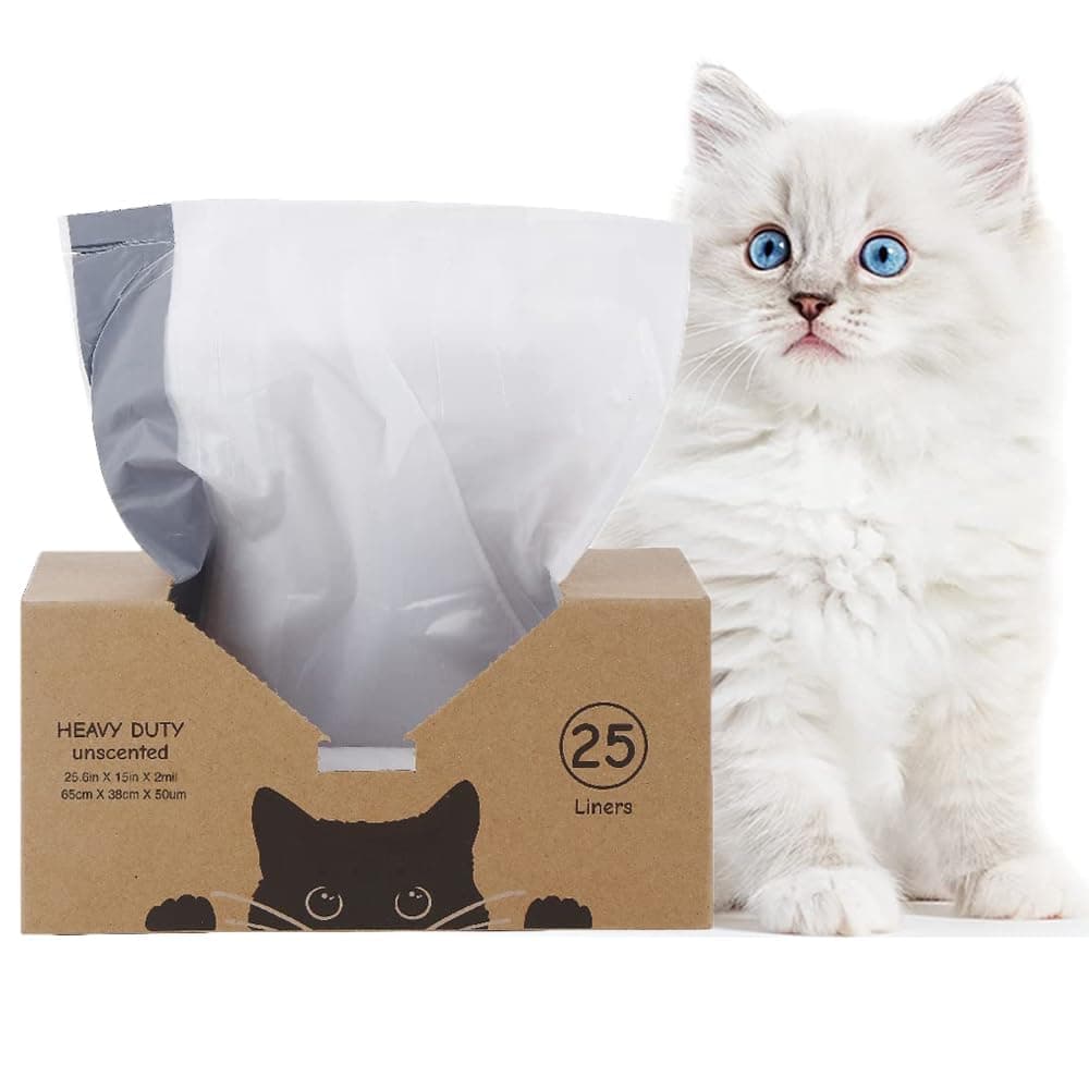KASTWAVE Cat Litter Box Liners, Waste Litter Drawer Liners/Refills for Automatic Litter Boxes, Heavy Duty 2mil Thick with Drawstring, Unscented 25 Count